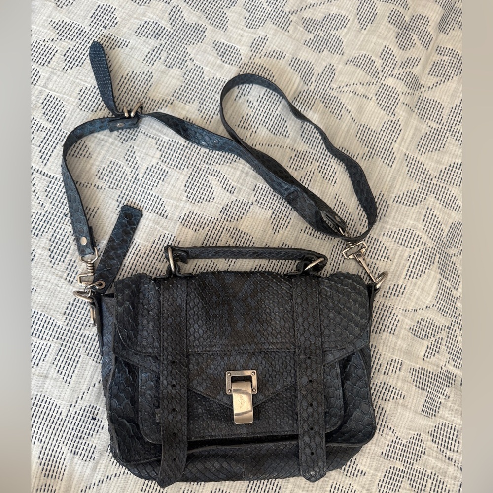 Proenza Schouler ps1 Tiny Satchel Navy Snakeskin